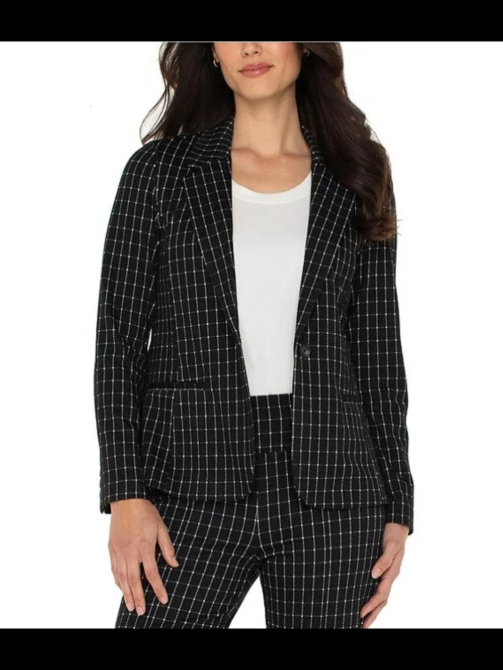 Liverpool Black Windowpane Single-Button Fitted Blazer PL NWT - Picture 9 of 12